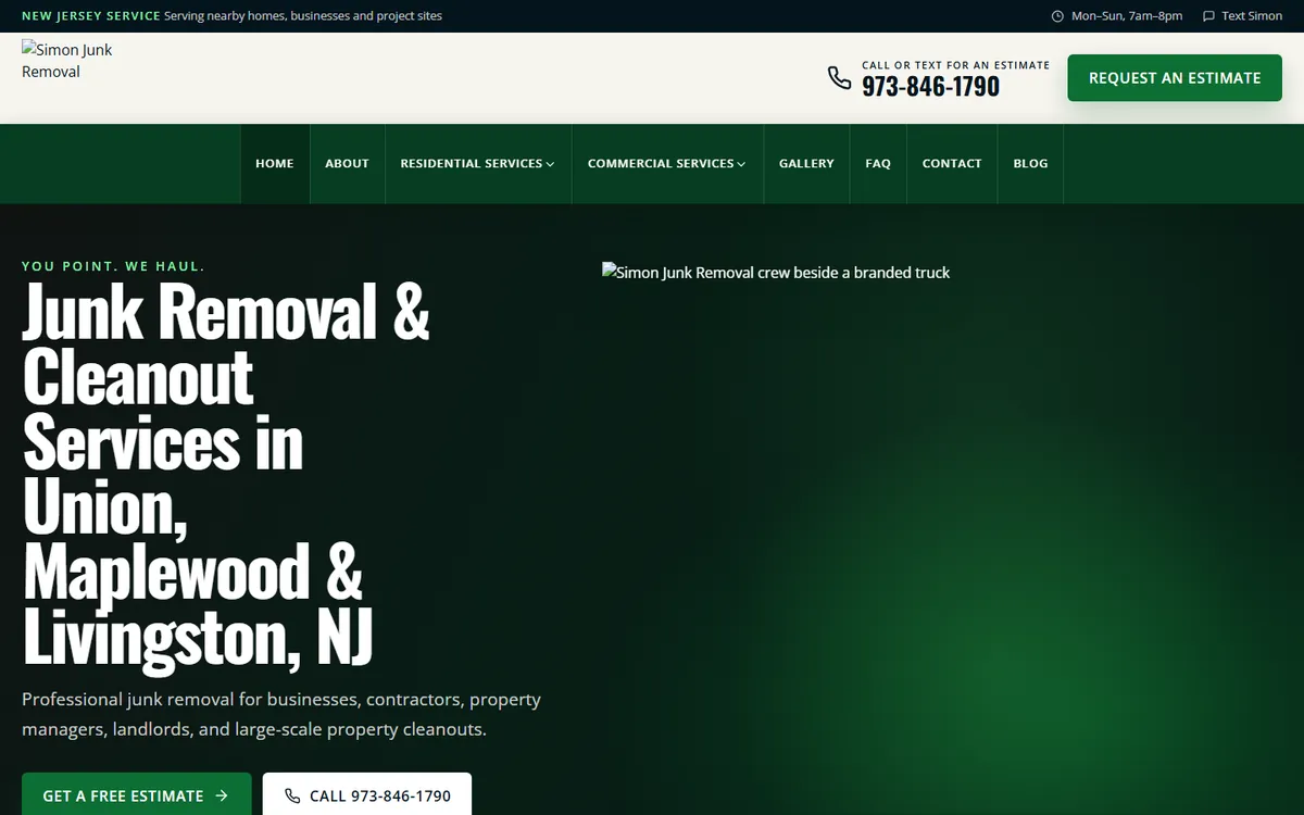 Simon Services Junk Removal homepage